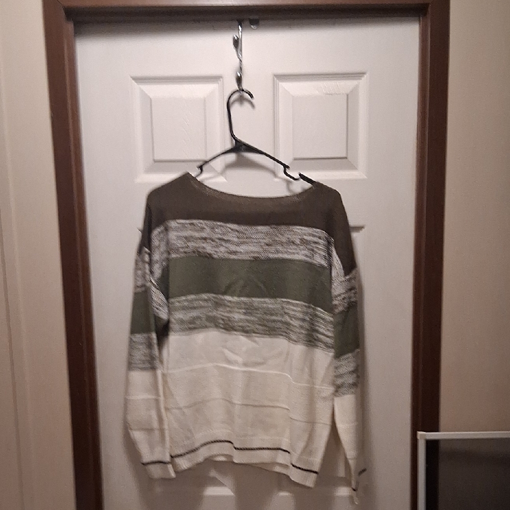 SHEIN Men's Crewneck Sweater - Olive, White, Khaki